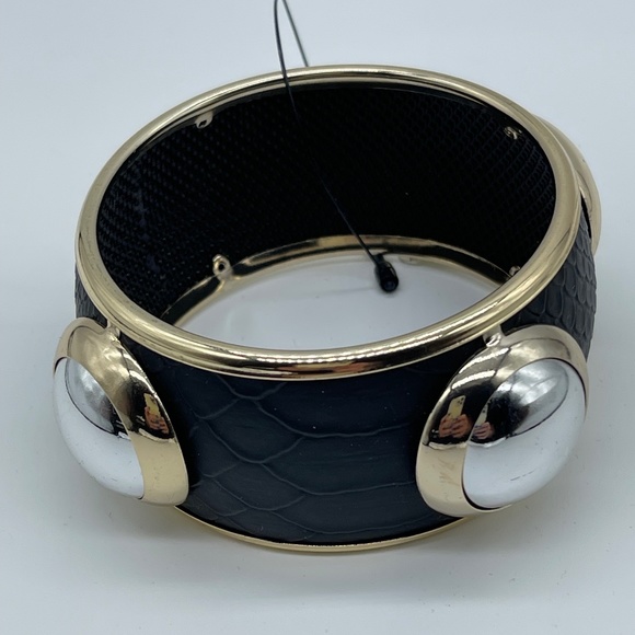 Two Tone Metal and Faux Leather Round Bracelet - Picture 1 of 1